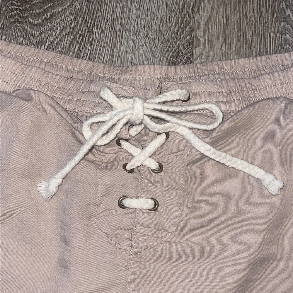 Aerie Lace-Up Shorts in Tan pull on soft light weight summer medium
